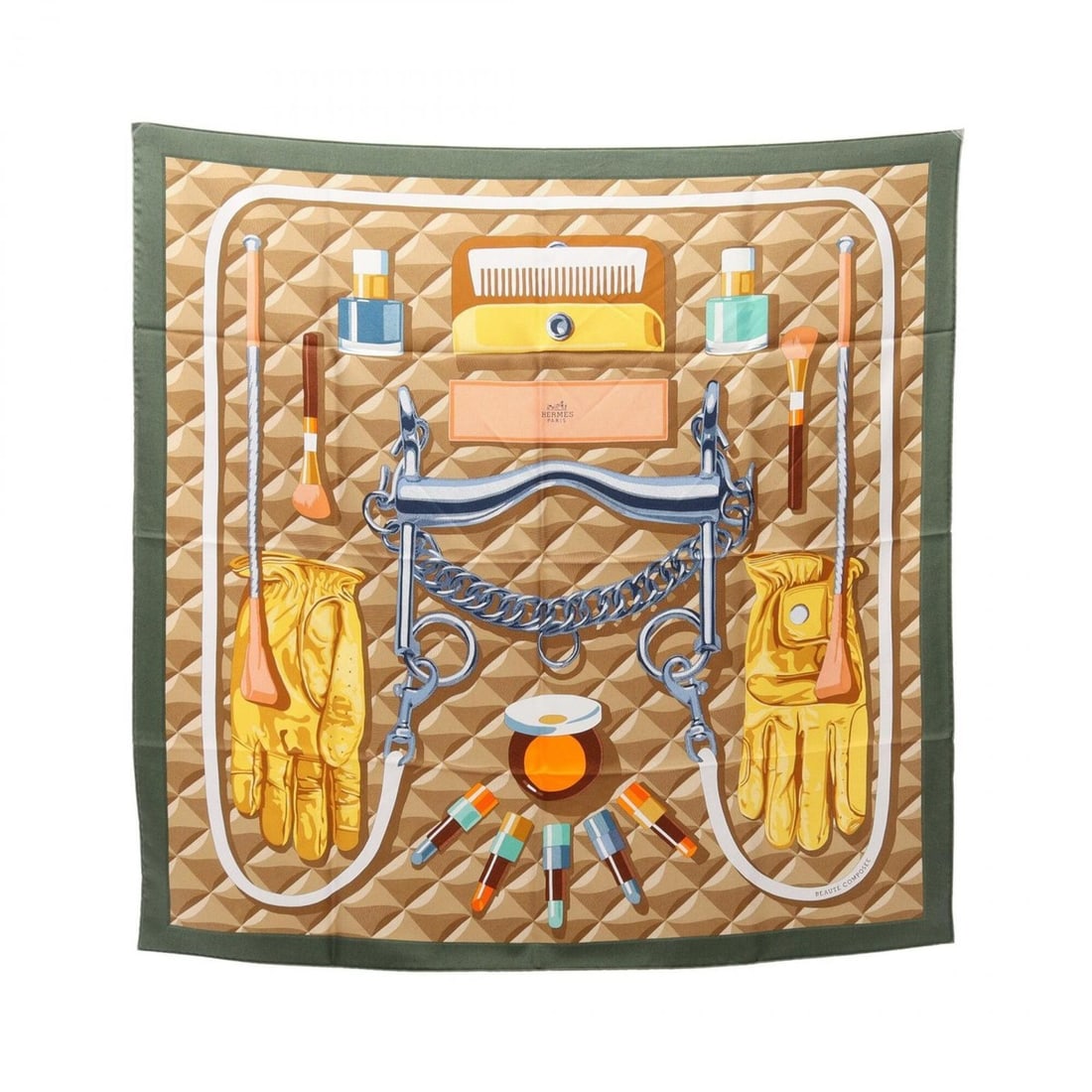 Hermes Carre 90 Beaute Composee Scarf/Muffler, Silk, Women's, Beige/Multicolor: --- Catalog ---Category: SizeSize (LxW): 89cm x 89cm / 35.03'' x 35.03''Category: DesignType: ScarfColor: Beige, Multi-colorGender: WomenMaterial: Silk Category: GeneralBrand: Hermes--- Item List ---S