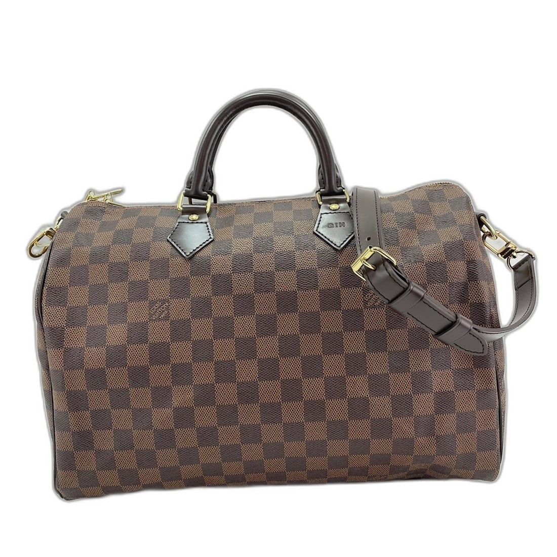 LOUIS VUITTON Speedy Bandoulière 35 Boston Bag with Strap, Brown: --- Catalog ---Category: SizeSize (HxWxD): 24cm x 35cm x 19cm / 9.44'' x 13.77'' x 7.48''Category: DesignType: Boston bagColor: BrownGender: Men,WomenMaterial: Damier Canvas Category: GeneralBrand: Lo