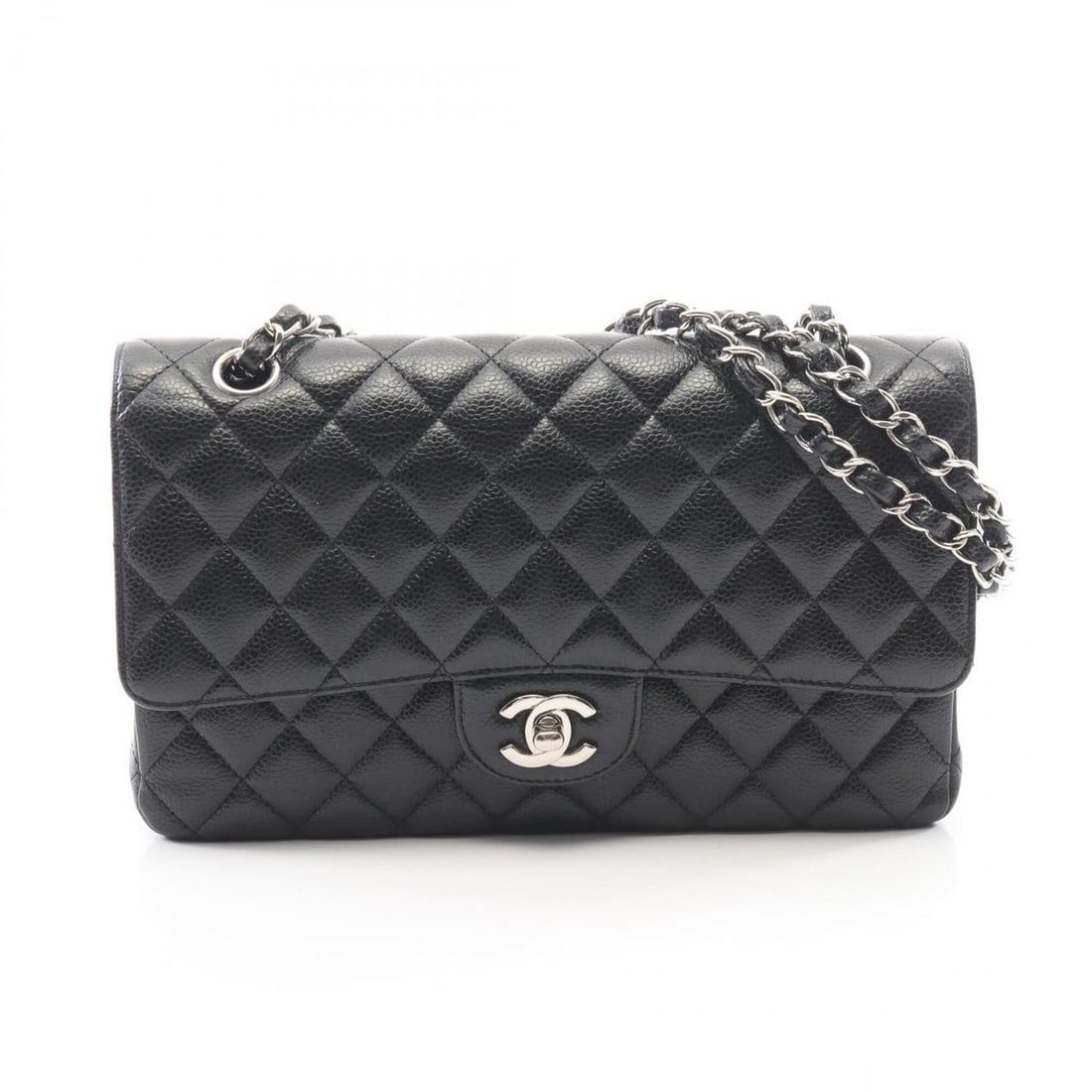 Chanel Matelassé Double Flap Shoulder Bag/Handbag, Caviar Leather (Grained Calfskin), Women's,: --- Catalog ---Category: SizeSize (HxWxD): 16cm x 25cm x 6.5cm / 6.29'' x 9.84'' x 2.55''Category: DesignType: Handbag, Shoulder bagColor: BlackGender: WomenMaterial: Grained Calfskin Hardware Color: 