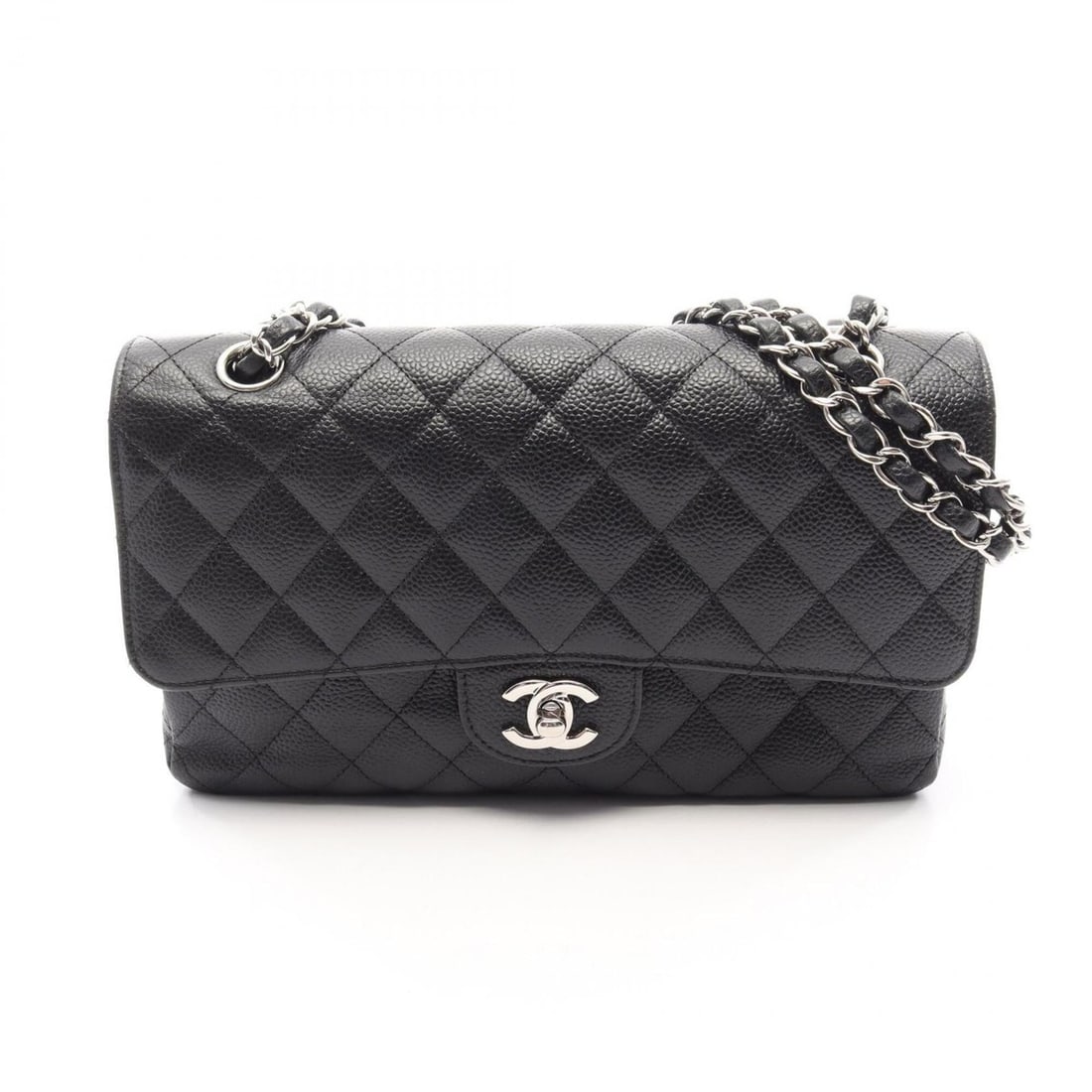 Chanel Matelassé Double Flap Shoulder Bag/Handbag, Caviar Leather (Grained Calfskin), Women's,: --- Catalog ---Category: SizeSize (HxWxD): 16cm x 25cm x 6.5cm / 6.29'' x 9.84'' x 2.55''Category: DesignType: Handbag, Shoulder bagColor: BlackGender: WomenMaterial: Grained Calfskin Hardware Color: 