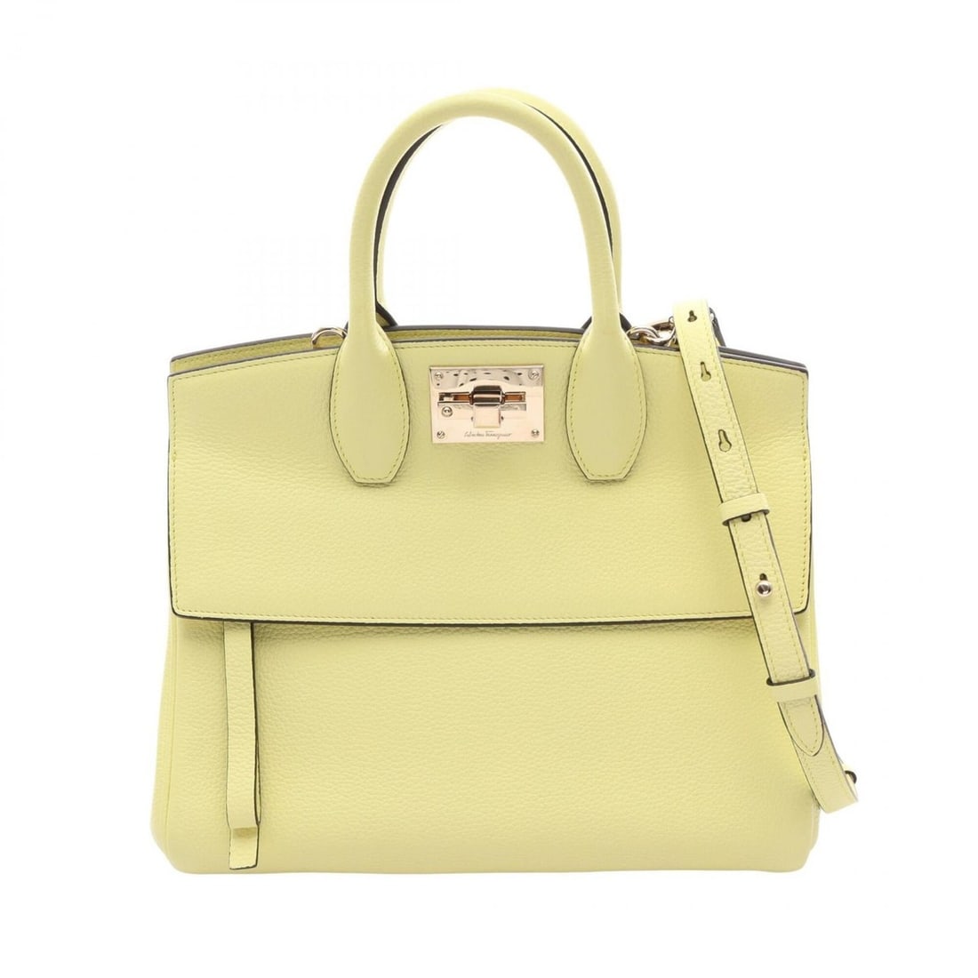 Salvatore Ferragamo The Studio 2-Way Handbag, Leather, Women's, Yellow: --- Catalog ---Category: SizeSize (HxWxD): 24.5cm x 28cm x 13cm / 9.64'' x 11.02'' x 5.11''Category: DesignType: HandbagColor: YellowGender: WomenMaterial: Leather Category: GeneralBrand: Salvatore Fe