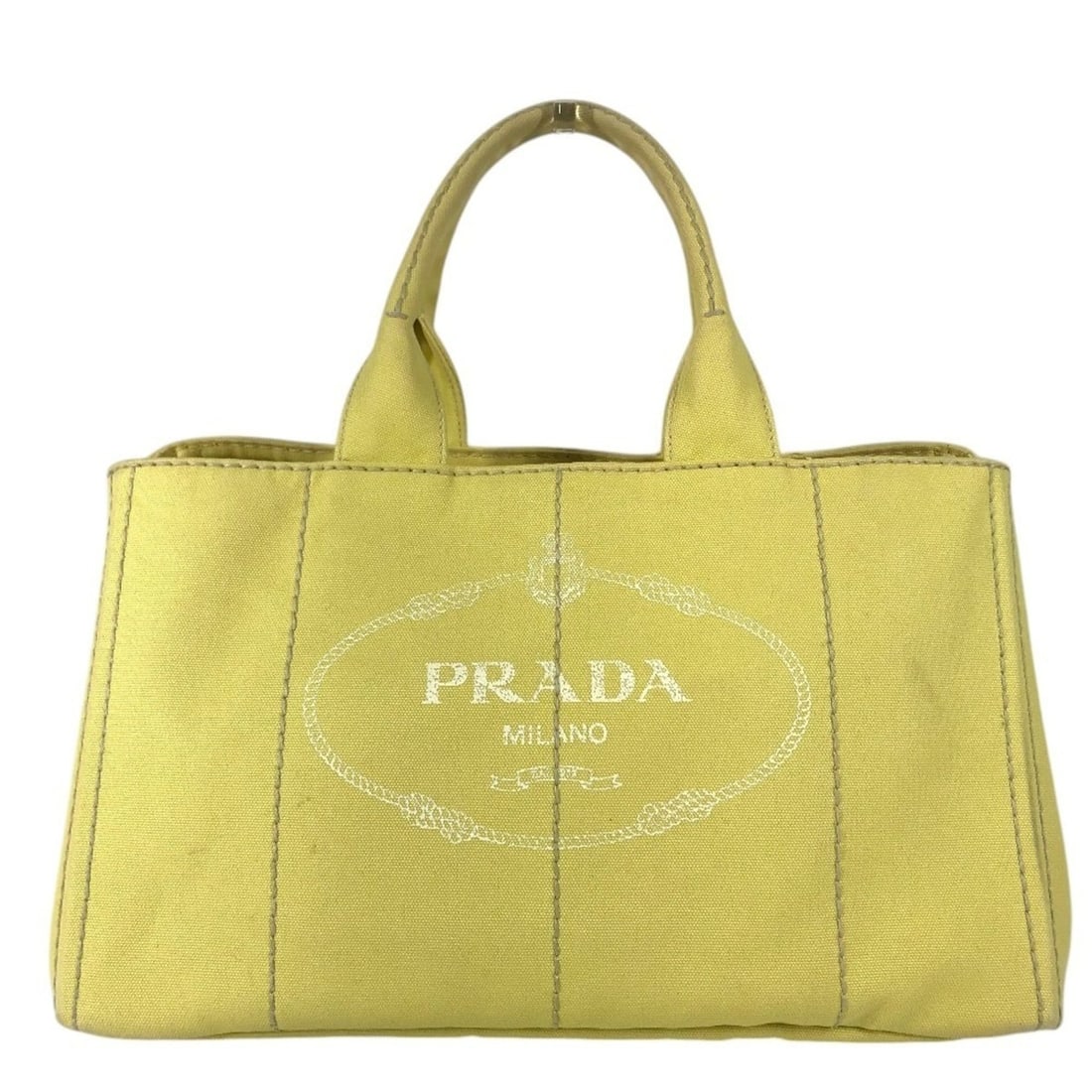 PRADA Canapa Logo Tote Bag, Handbag, Canvas, Men's/Women's, Yellow: --- Catalog ---Category: SizeSize (HxWxD): 23.5cm x 39cm x 23.5cm / 9.25'' x 15.35'' x 9.25''Category: DesignType: Handbag, Tote bagColor: YellowGender: Men,WomenMaterial: Canapa Category: GeneralBran