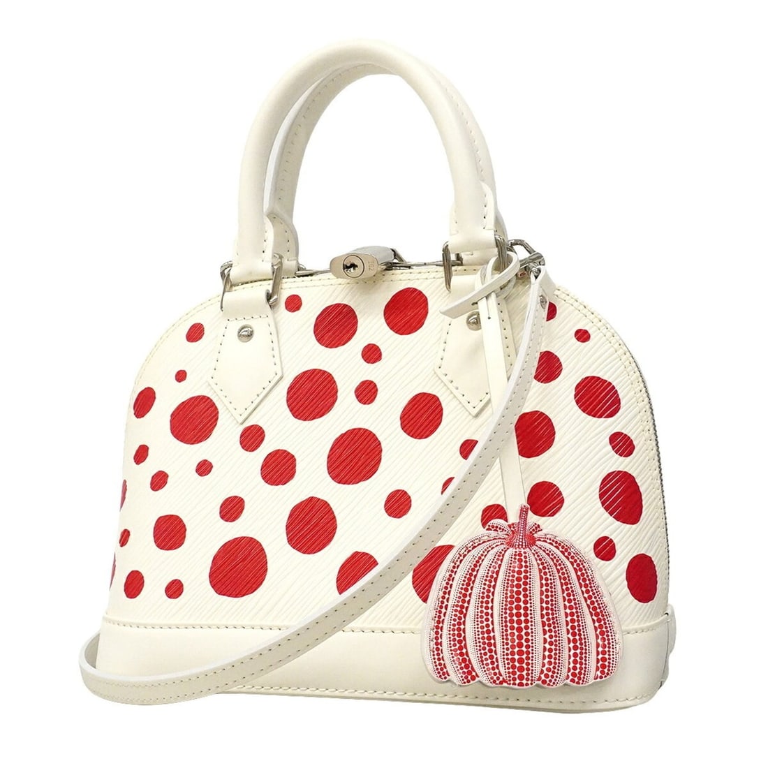 Louis Vuitton Alma BB Epi Handbag M21712 Blanc Rouge 2-way bag Yayoi Kusama design for women: --- Catalog ---Category: SizeSize (HxWxD): 18cm x 23cm x 11cm / 7.08'' x 9.05'' x 4.33''Category: DesignType: HandbagColor: Blanc, RougeGender: WomenCategory: GeneralMPN: M21712Brand: Louis Vuitton---