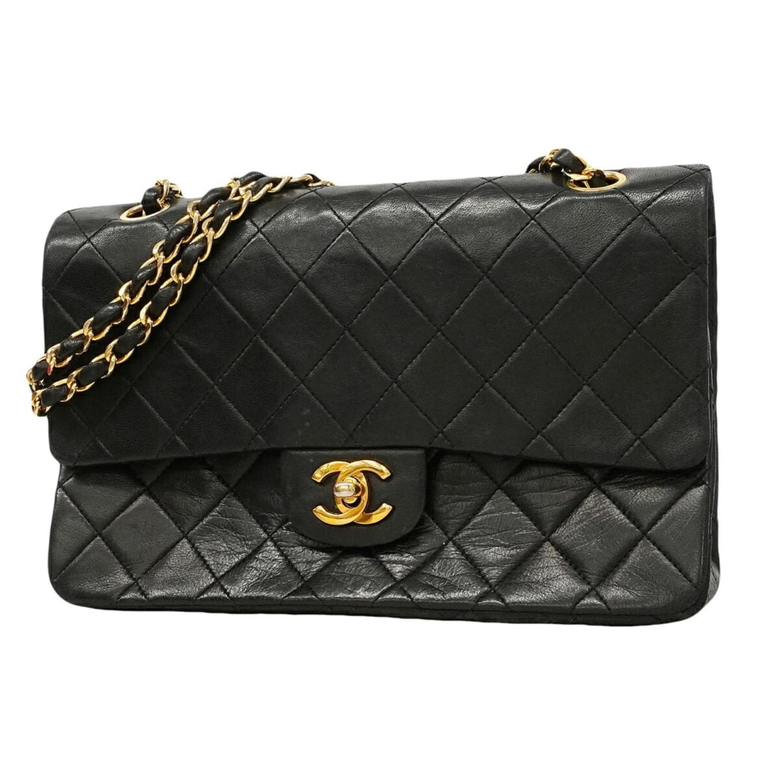 Chanel Matelassé Shoulder Bag, Double Flap, Chain, Lambskin, Black, Women's, P3338692: --- Catalog ---Category: SizeSize (HxWxD): 17cm x 25cm x 7cm / 6.69'' x 9.84'' x 2.75''Category: DesignType: Shoulder bagColor: BlackGender: WomenMaterial: Leather Hardware Color: GoldLeather/Fur Type