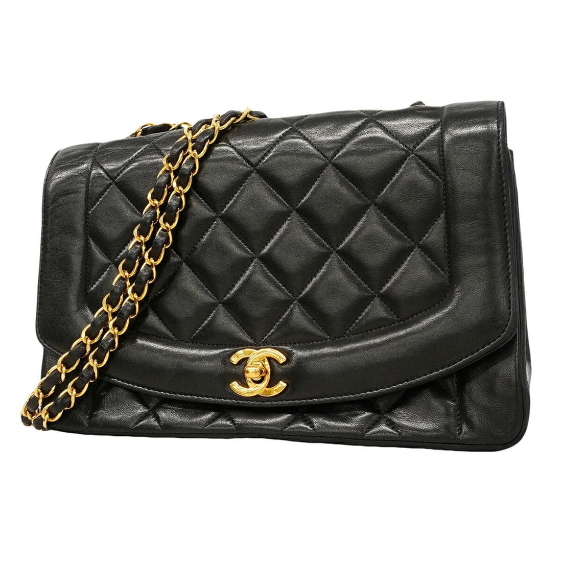 Chanel Diana Chain Shoulder Bag, Lambskin, Black, Women's, P3322773: --- Catalog ---Category: SizeSize (HxWxD): 17cm x 24.5cm x 7cm / 6.69'' x 9.64'' x 2.75''Category: DesignType: Shoulder bagColor: BlackGender: WomenMaterial: Leather Hardware Color: GoldLeather/Fur Ty