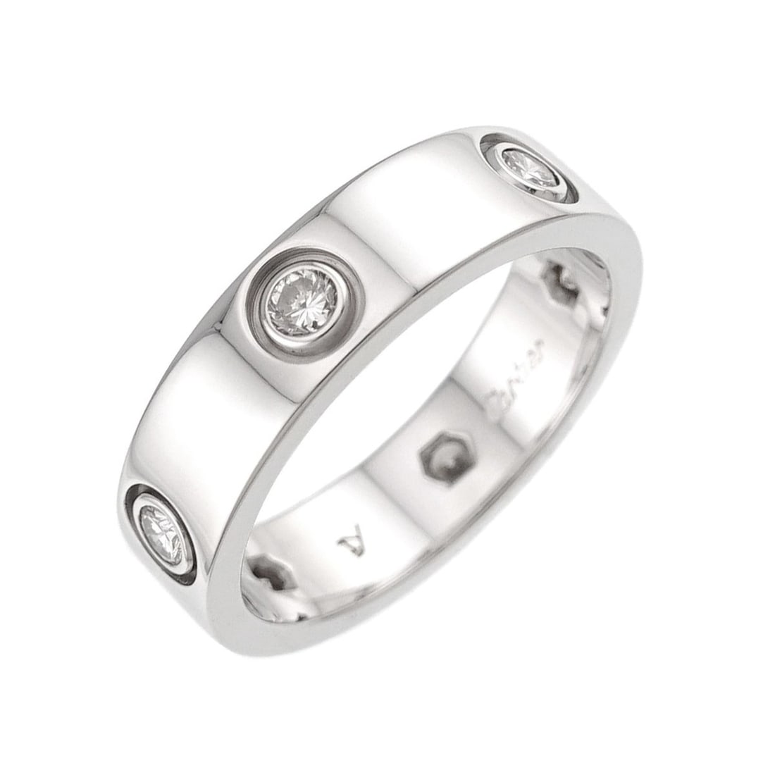 Cartier Love #57 Ring, Full Diamond, 18K White Gold (750): --- Catalog ---Category: SizeUS Size: 8.5Brand Size: 57Category: DesignType: Band ringGender: Women,MenMaterial: White gold (18K)Category: GeneralBrand: Cartier--- Item List ---Section: ConditionRanki