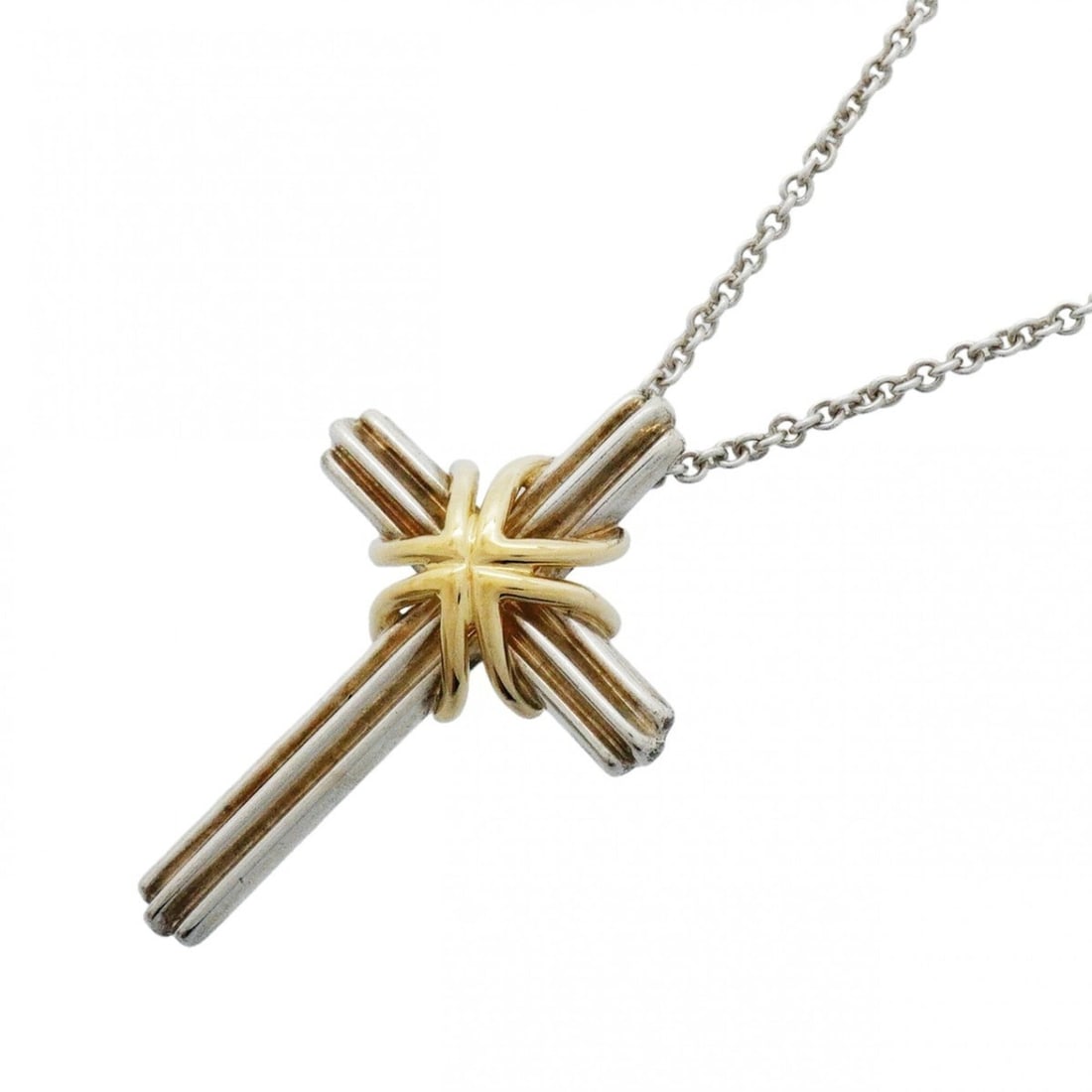 Tiffany & Co. Signature Cross Necklace, 18K Yellow Gold (KYG), Sterling Silver 925, Women's: --- Catalog ---Category: SizePendant Size: 33.2mm x 22.2mm / 1.3'' x 0.87''Neck Circumference: 45.5 cm / 17.91''Category: DesignGender: WomenMaterial: Silver 925, Yellow gold (18K)Necklace Type: Neckl