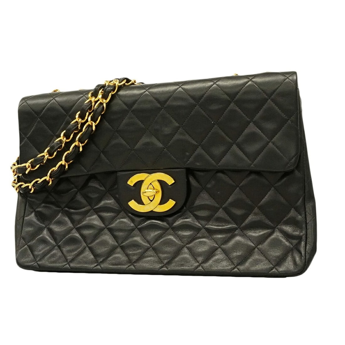 Chanel Shoulder Bag, Large Matelassé, Double Chain, Lambskin, Black, Women's: --- Catalog ---Category: SizeSize (HxWxD): 22.5cm x 33cm x 10cm / 8.85'' x 12.99'' x 3.93''Category: DesignType: Shoulder bagColor: BlackGender: WomenMaterial: Leather Hardware Color: GoldLeather/Fur 