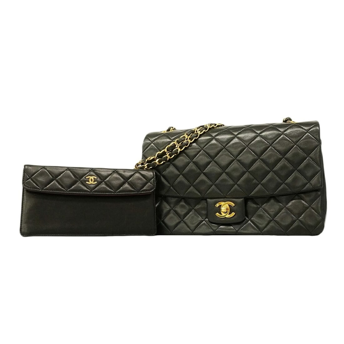 Chanel Matelassé Shoulder Bag with Double Chain, Lambskin, Black, Women's: --- Catalog ---Category: SizeSize (HxWxD): 17cm x 26.5cm x 8cm / 6.69'' x 10.43'' x 3.14''Category: DesignType: Shoulder bagColor: BlackGender: WomenMaterial: Leather Hardware Color: GoldLeather/Fur T