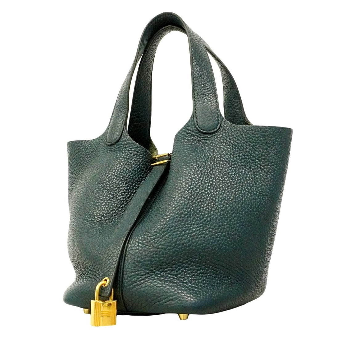 Hermes Picotin Lock PM handbag, Taurillon Clemence leather, Vert Cypress, Y stamp, ladies'.: --- Catalog ---Category: SizeSize (HxWxD): 19cm x 14.5cm x 19.5cm / 7.48'' x 5.7'' x 7.67''Category: DesignType: HandbagColor: GreenGender: WomenMaterial: Taurillon clemence leather Hardware Color: Go