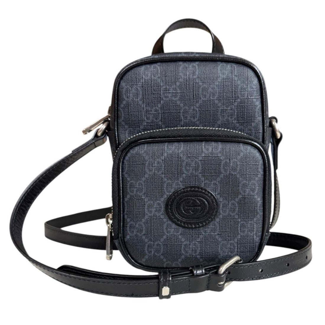 Gucci GG Supreme Interlocking G Shoulder Bag, Canvas 672952, Black, Men's and Women's, GUCCI: --- Catalog ---Category: SizeWeight: 220g / 7.76oz.Size (HxWxD): 17cm x 12cm x 7cm / 6.69'' x 4.72'' x 2.75''Strap Length: 113cm - 123cm / 44.48'' - 48.42''Handle Length: 14cm / 5.51''Category: Design