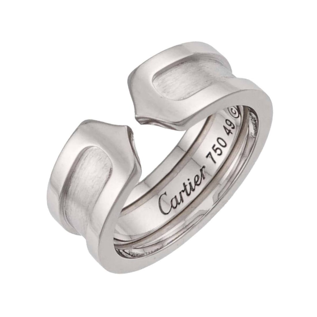 Cartier C2 Small SM #49 Ring, 18K WG White Gold 750, 2C Ring: --- Catalog ---Category: SizeUS Size: 5Brand Size: 49Category: DesignType: Band ringGender: WomenMaterial: White gold (18K)Category: GeneralBrand: Cartier--- Item List ---Section: ConditionRanking: Ra