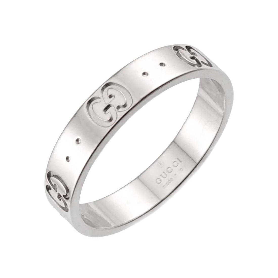 Gucci Icon Ring #17, 18K WG (White Gold 750): --- Catalog ---Category: SizeJP Size: 16.5US Size: 8Category: DesignType: Band ringGender: WomenMaterial: White gold (18K)Category: GeneralBrand: Gucci--- Item List ---Section: ConditionRanking: Rank 