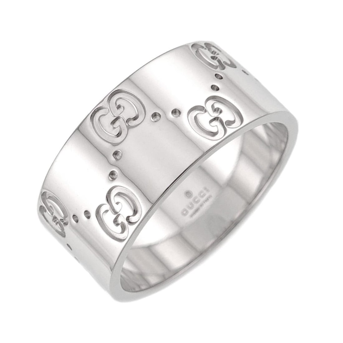 Gucci Icon Wide Ring #18, 18K WG (White Gold 750): --- Catalog ---Category: SizeJP Size: 17US Size: 8.5Category: DesignType: Band ringGender: WomenMaterial: White gold (18K)Category: GeneralBrand: Gucci--- Item List ---Section: ConditionRanking: Rank 