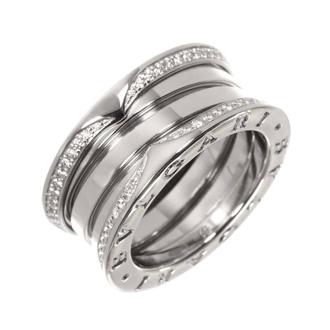 Bulgari BVLGARI B-zero1 3-band ring #51, pavé diamond, 18K WG white gold 750.: --- Catalog ---Category: SizeUS Size: 3.5Brand Size: 46Category: DesignType: Band ringGender: WomenMaterial: White gold (18K)Category: GeneralBrand: Bvlgari--- Item List ---Section: ConditionRanking: 