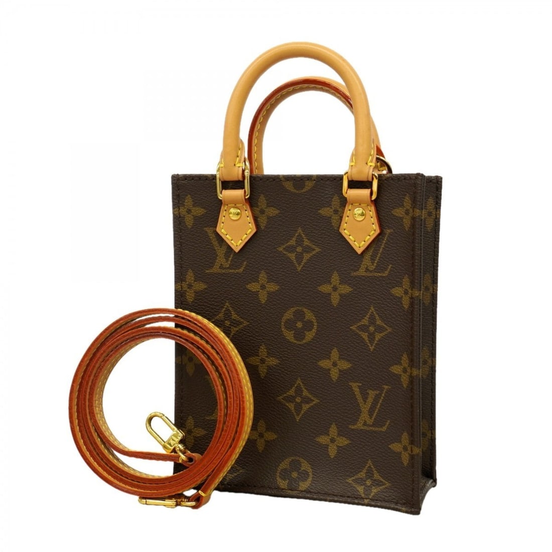 Louis Vuitton Monogram Petite Sac Plat Handbag M69442 Brown 2-way bag for women: --- Catalog ---Category: SizeSize (HxWxD): 17cm x 13.5cm x 5cm / 6.69'' x 5.31'' x 1.96''Category: DesignType: HandbagColor: BrownGender: WomenCategory: GeneralMPN: M69442Brand: Louis Vuitton--- Item 