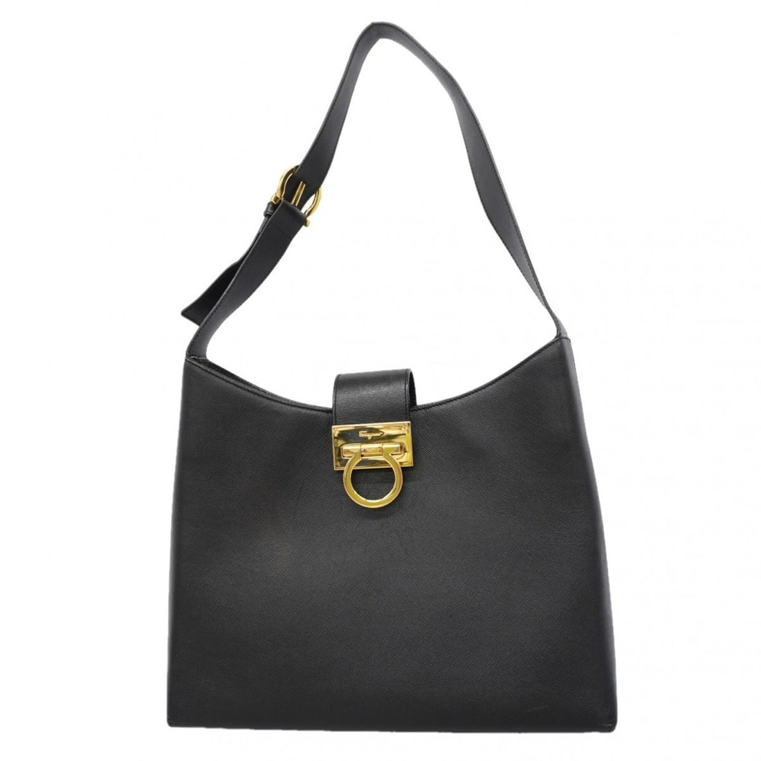 Salvatore Ferragamo Gancini Leather Shoulder Bag, Black, Women's: --- Catalog ---Category: SizeSize (HxWxD): 22cm x 30cm x 7cm / 8.66'' x 11.81'' x 2.75''Category: DesignType: Shoulder bagColor: BlackGender: WomenMaterial: Leather Hardware Color: GoldCategory: Gener