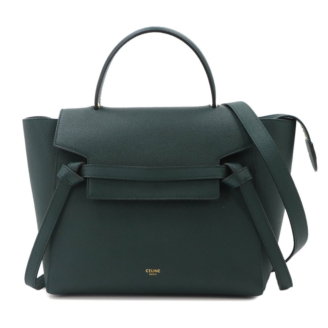 Celine Micro Belt Bag, 2-way Handbag/Shoulder Leather, Anason Dark Green, 189153, Gold Hardware: --- Catalog ---Category: SizeWeight: 865g / 1.9lb.Size (HxWxD): 21cm x 32cm x 13cm / 8.26'' x 12.59'' x 5.11''Strap Length: 110.5cm / 43.5''Handle Length: 25cm / 9.84''Category: DesignType: Fanny pack