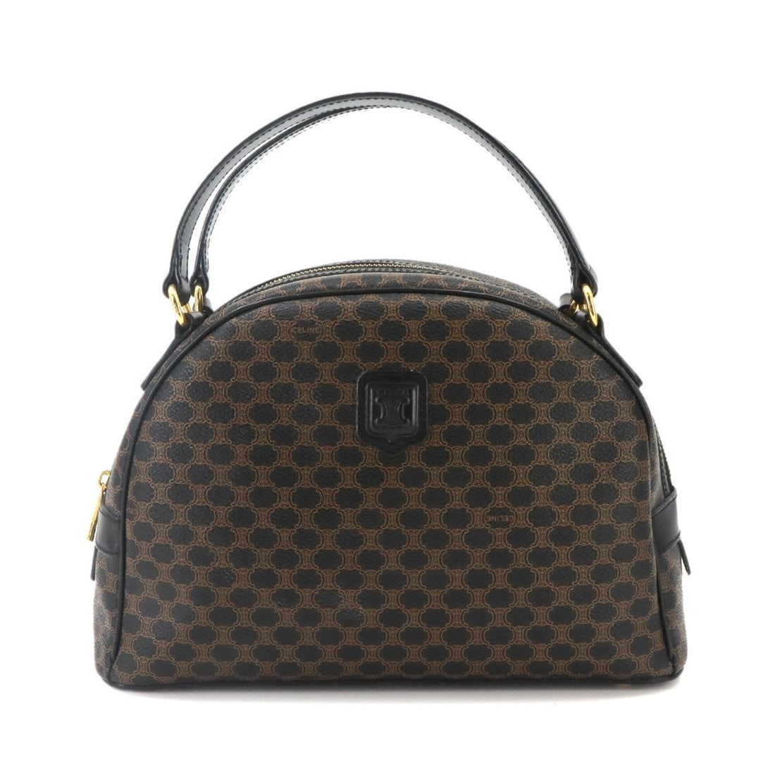 Celine Macadam Handbag, Leather, Black/Brown, Gold Hardware: --- Catalog ---Category: SizeWeight: 525g / 1.15lb.Size (HxWxD): 19.5cm x 29cm x 10cm / 7.67'' x 11.41'' x 3.93''Handle Length: 31cm / 12.2''Category: DesignType: HandbagColor: Black, BrownGender: Wom