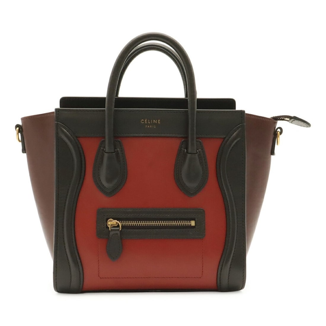 CELINE Luggage Nano Shopper Handbag, Leather, Dark Brown, Red, 168243: --- Catalog ---Category: SizeSize (HxWxD): 19.5cm x 28cm x 9.5cm / 7.67'' x 11.02'' x 3.74''Category: DesignType: HandbagColor: Bordeaux, Brown, Dark brown, Red colorGender: WomenMaterial: Leather Cat
