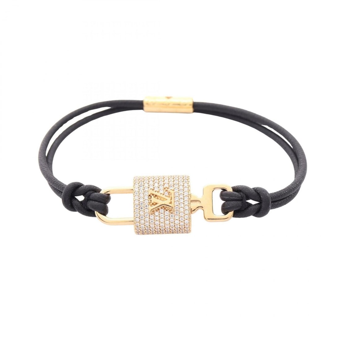 Louis Vuitton LV Padlock Bracelet, Gold Plated Leather with Rhinestones, Women's, Gold, Clear,: --- Catalog ---Category: SizeLength: 15cm / 5.9''Category: DesignType: Charm braceletColor: Black, Clear, GoldGender: WomenMaterial: Gold plating, Leather, RhinestoneCategory: GeneralMPN: M8217FBrand: