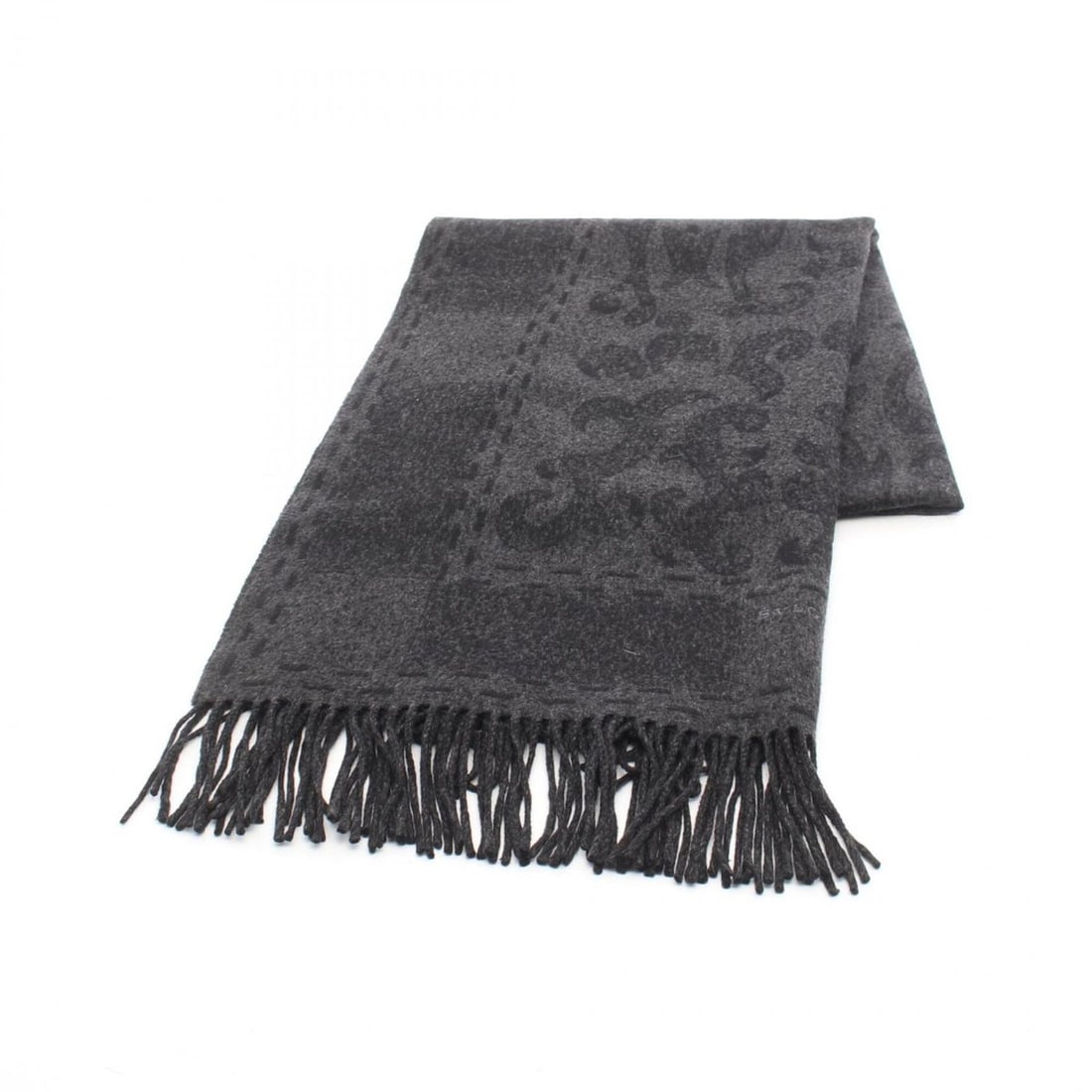 BVLGARI logo embroidered damask cashmere stole for women, available in black and gray.: --- Catalog ---Category: SizeSize (LxW): 2.2m x 75cm / 86.61'' x 29.52''Category: DesignType: StoleColor: Black, GrayGender: WomenMaterial: Cashmere Category: GeneralBrand: Bvlgari--- Item List ---Sec