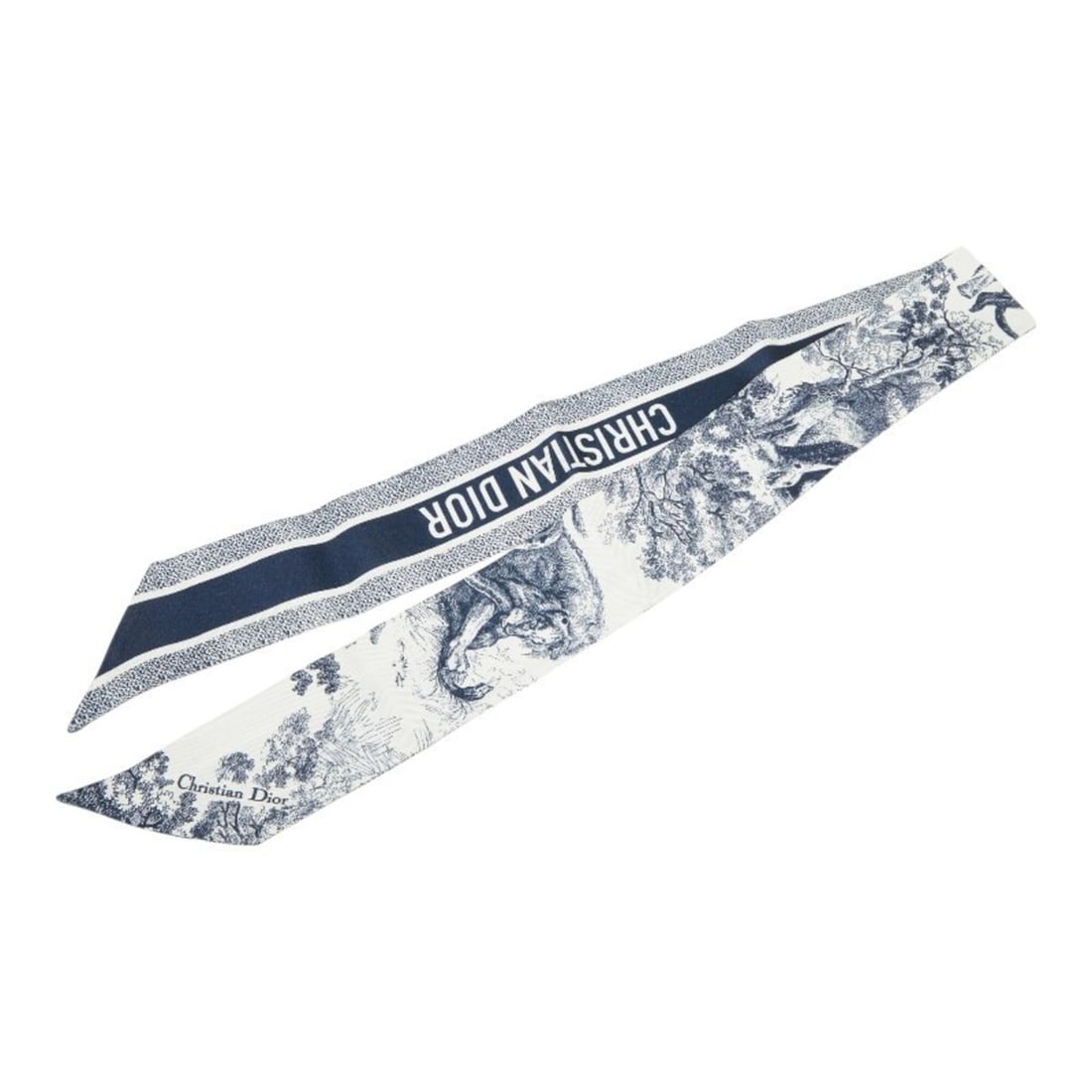 Christian Dior Dior Toile de Jouy Sauvage Silk Twill Mitzah Scarf Muffler Twilly Navy Ivory Women's: --- Catalog ---Category: SizeSize (LxW): 1.04m x 6cm / 40.94'' x 2.36''Category: DesignType: ScarfColor: Ivory, NavyGender: WomenMaterial: Silk Category: GeneralBrand: Christian Dior--- Item List ---S