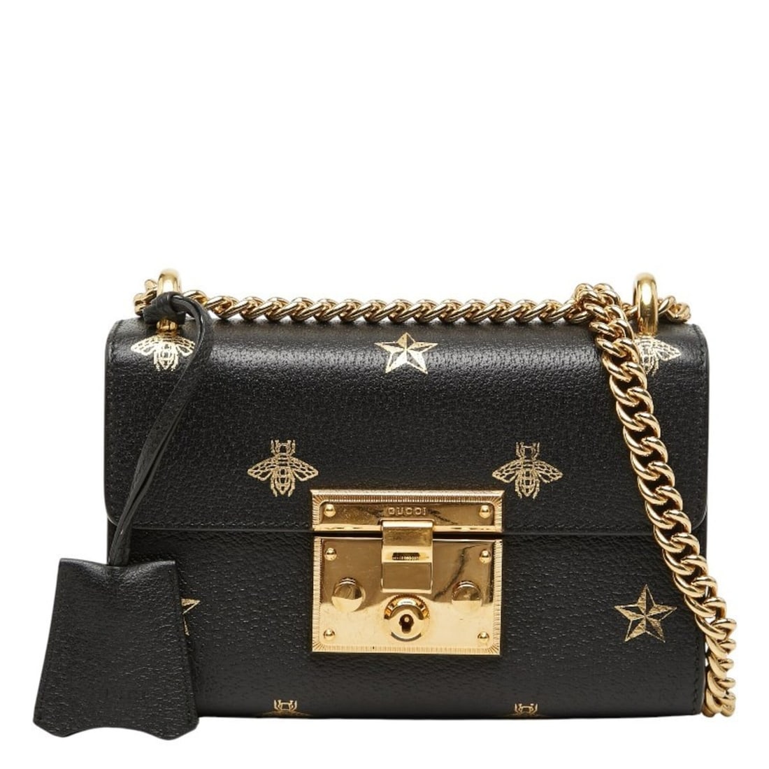 Gucci Padlock Star Bee Chain Shoulder Bag, Crossbody 432182, Black Gold Leather, Women's GUCCI: --- Catalog ---Category: SizeSize (HxWxD): 12.5cm x 19.5cm x 4.5cm / 4.92'' x 7.67'' x 1.77''Category: DesignType: Shoulder bagColor: Black, GoldGender: WomenMaterial: Leather Category: GeneralBrand: 