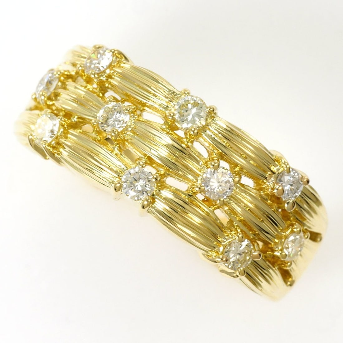 18K (18-karat) Yellow Gold Ring with 0.46ct Diamond, Total Weight 7.8g, Jewelry: --- Catalog ---Category: SizeWidth: 9mm / 0.35''Weight: 7.8g / 0.27oz.JP Size: 16.5US Size: 8Category: DesignType: Band ringColor: Yellow goldMetal: GoldStone: DiamondGender: Women,MenMaterial: Yellow