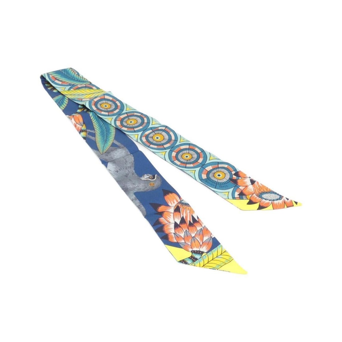 Hermes THE SAVANA DANCE Twilly 062988S Scarf Muffler: --- Catalog ---Category: SizeSize (LxW): 5cm x 86cm / 1.96'' x 33.85''Category: DesignType: ScarfColor: BlueGender: Men,WomenMaterial: Silk Category: GeneralMPN: 062988SBrand: Hermes--- Item List ---S
