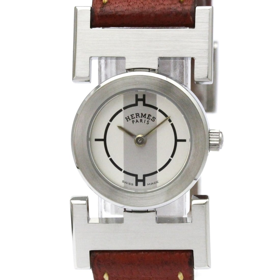 HERMES Paprika Steel Leather Quartz Ladies Watch PA1.210 Polished (1 of 9)