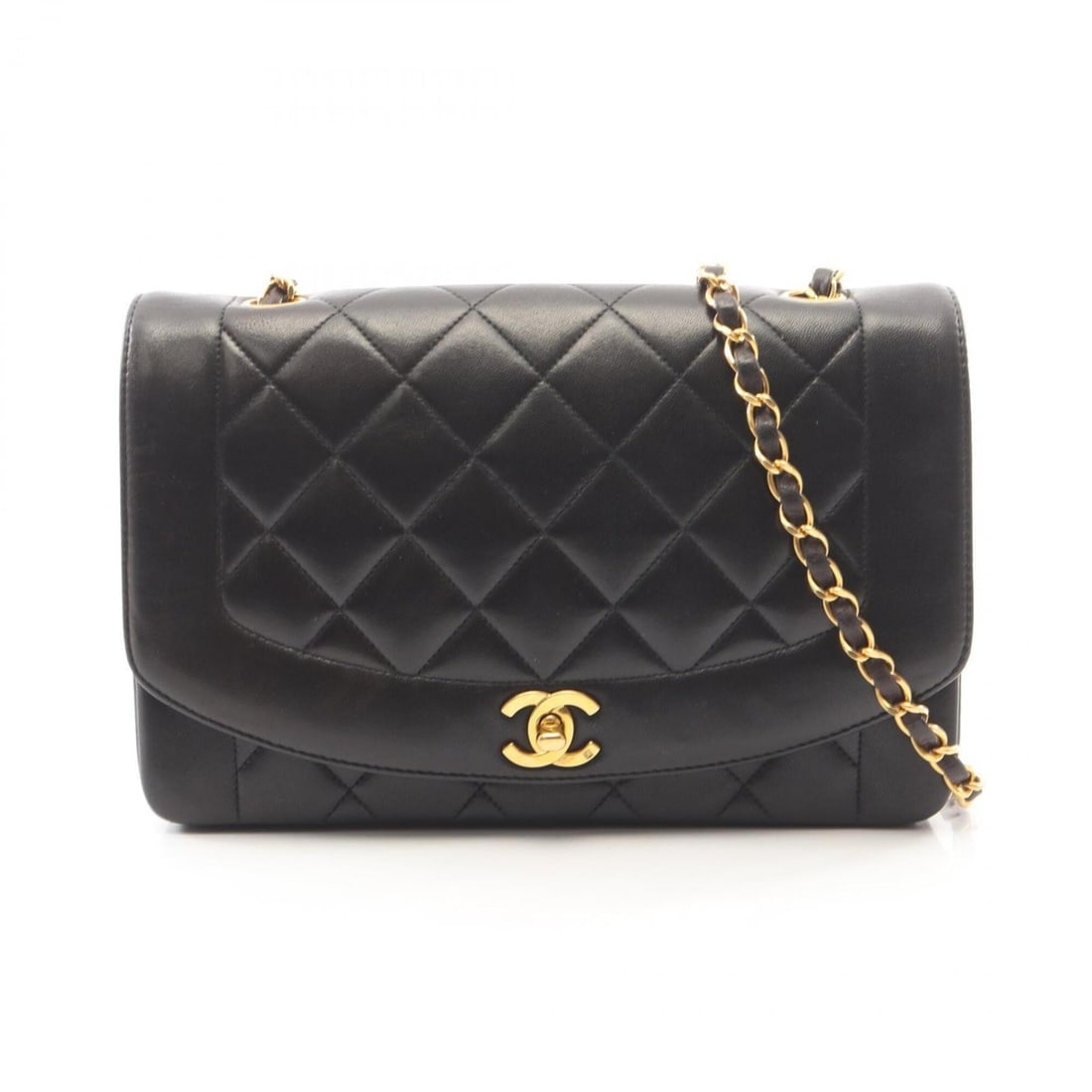 Chanel Matelassé Diana Flap Shoulder Bag/Handbag, Lambskin Leather, Women's, Black (A01165): --- Catalog ---Category: SizeSize (HxWxD): 16cm x 25cm x 7cm / 6.29'' x 9.84'' x 2.75''Category: DesignType: Handbag, Shoulder bagColor: BlackGender: WomenMaterial: Leather Leather/Fur Type: LambskinC
