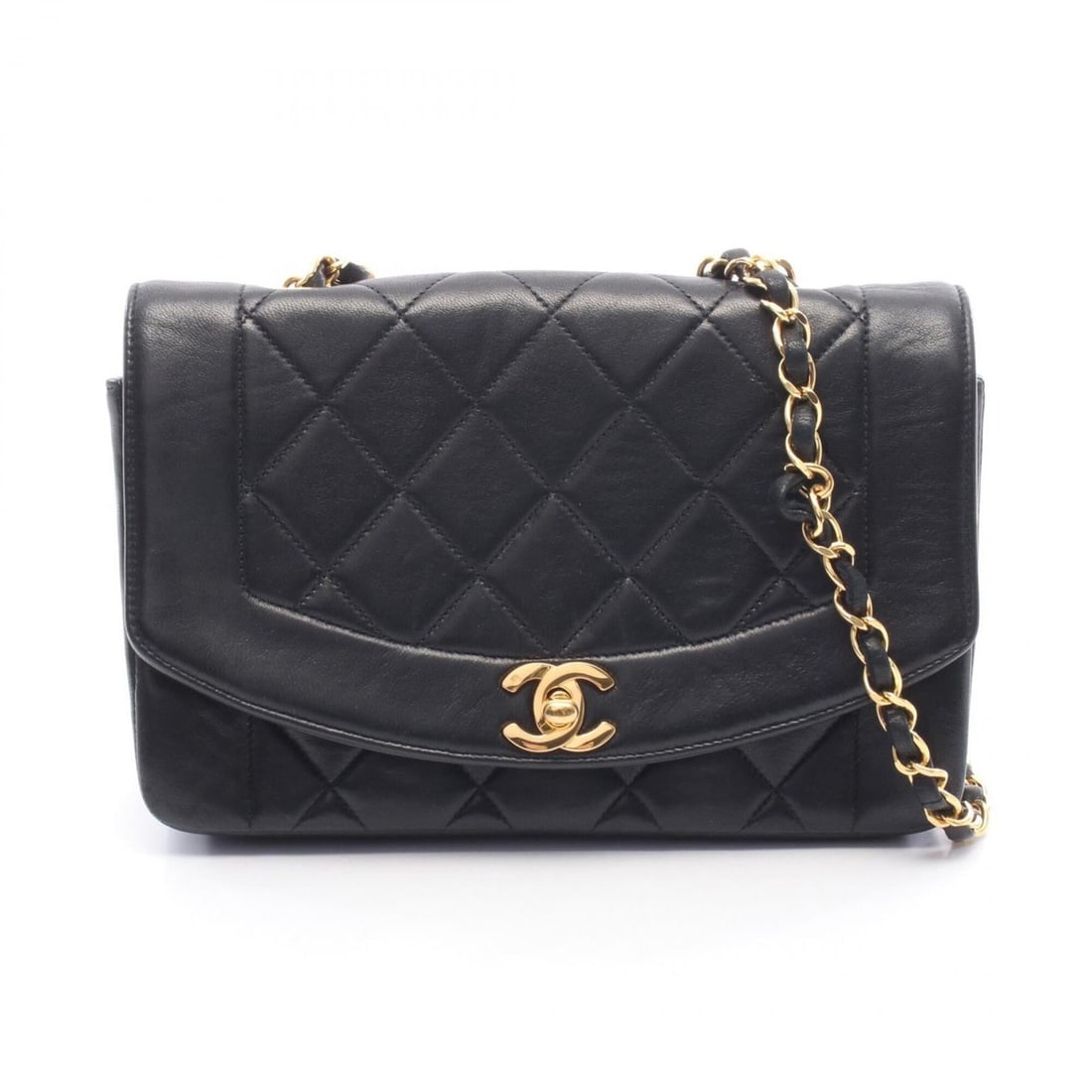 Chanel Matelassé Diana Flap Shoulder Bag/Handbag, Lambskin Leather, Women's, Black (A01164): --- Catalog ---Category: SizeSize (HxWxD): 14cm x 22cm x 7cm / 5.51'' x 8.66'' x 2.75''Category: DesignType: Handbag, Shoulder bagColor: BlackGender: WomenMaterial: Leather Leather/Fur Type: LambskinC