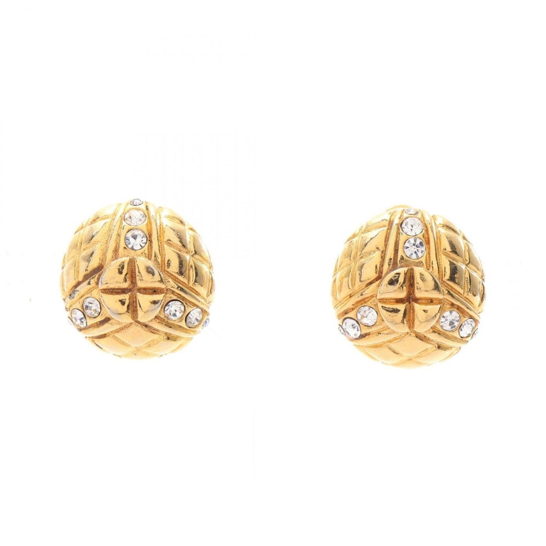 Chanel Matelassé Circle Earrings, Gold Plated (GP) Rhinestone Women's, Tone, Clear Tone: --- Catalog ---Category: SizeSize (HxWxD): 23.00mm x 23.00mm / 0.91'' x 0.91''Category: DesignType: Clip earringsColor: Clear, GoldGender: WomenMaterial: Gold plating, RhinestoneCategory: GeneralBrand