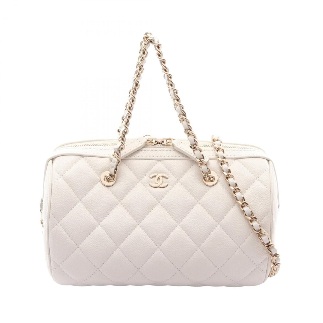Chanel Matelassé 2-Way Shoulder Bag/Handbag, Caviar Leather (Grained Calfskin), Women's, White,: --- Catalog ---Category: SizeSize (HxWxD): 11cm x 18cm x 10cm / 4.33'' x 7.08'' x 3.93''Category: DesignType: Handbag, Shoulder bagColor: WhiteGender: WomenMaterial: Grained Calfskin Category: General