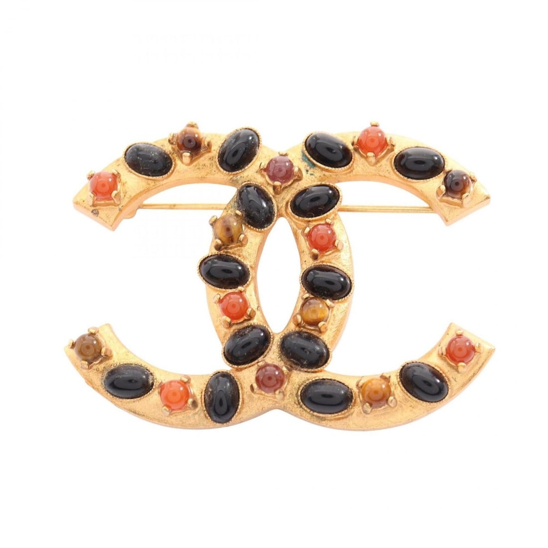Chanel Coco Mark Brooch Accessory, Gold Plated (GP), Colored Stones, Women's, Tone, Multicolor: --- Catalog ---Category: SizeSize (HxWxD): 3.8cm x 5.2cm / 1.49'' x 2.04''Category: DesignType: BroochColor: Gold, Multi-colorGender: WomenMaterial: Gold plating, RhinestoneCategory: GeneralBrand: Cha