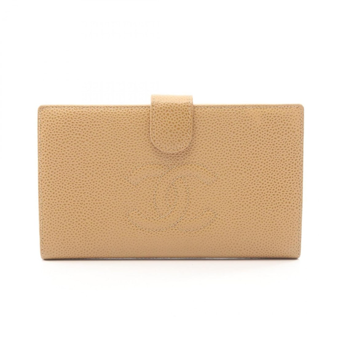 Chanel Coco Mark Bi-fold Long Wallet, Caviar Leather (Grained Calfskin), Beige, for Women: --- Catalog ---Category: SizeSize (HxWxD): 10.5cm x 17.5cm x 2cm / 4.13'' x 6.88'' x 0.78''Category: DesignType: Long wallet (bi-fold)Color: BeigeGender: WomenMaterial: Grained Calfskin Category: Gene