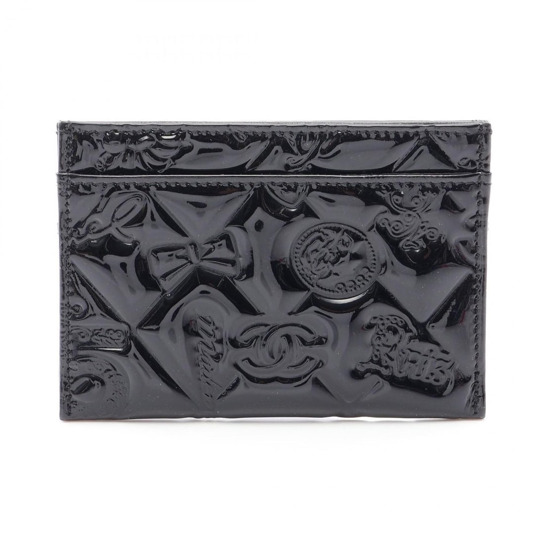 Chanel Icon Business Card Holder/Card Case Accessory, Patent Leather, Women's, Black: --- Catalog ---Category: DesignType: Card caseColor: BlackGender: WomenMaterial: Patent leather Category: GeneralBrand: ChanelCategory: Physical PropertiesSize (HxWxD): 7cm x 10cm x 5mm / 2.75'' x 3.9
