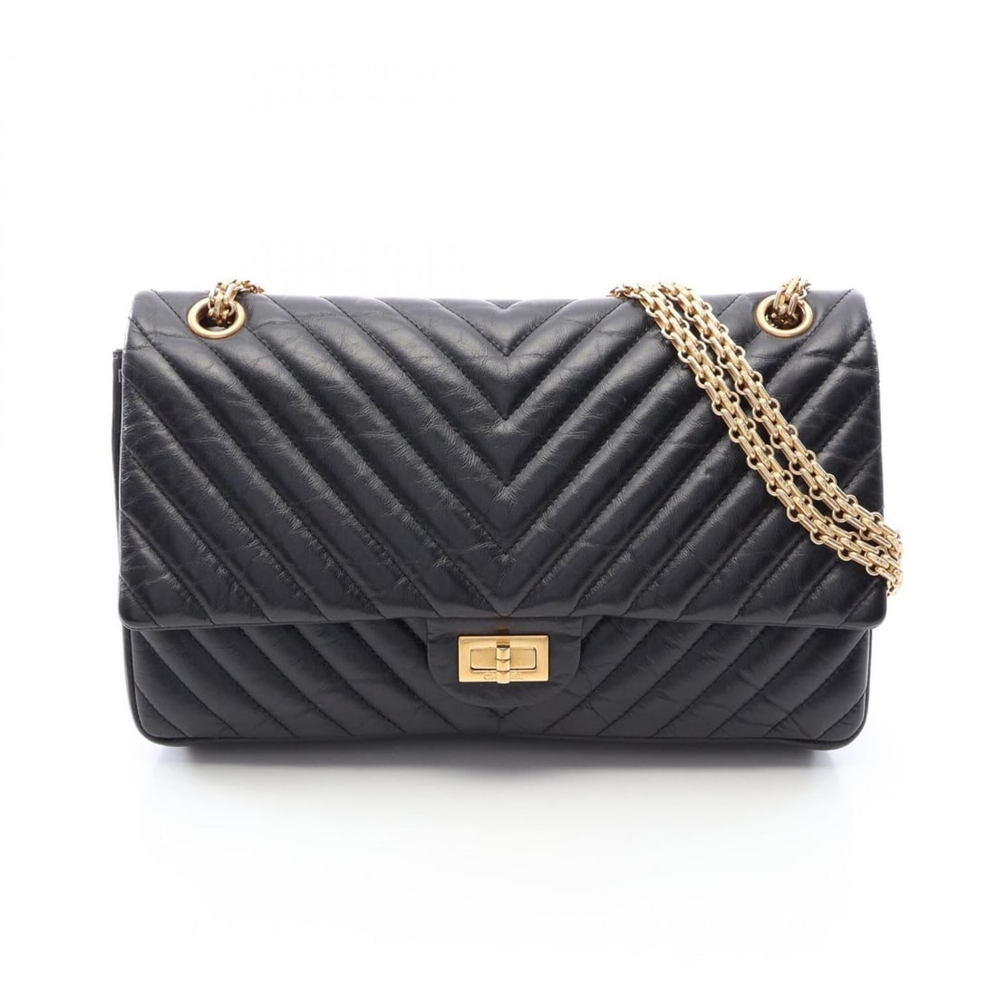 Chanel 2.55 Chevron V-stitch Double Flap Shoulder Bag Handbag Leather Women's Black: --- Catalog ---Category: SizeSize (HxWxD): 18cm x 27cm x 8cm / 7.08'' x 10.62'' x 3.14''Category: DesignType: Handbag, Shoulder bagColor: BlackGender: WomenMaterial: Leather Category: GeneralBrand: Ch