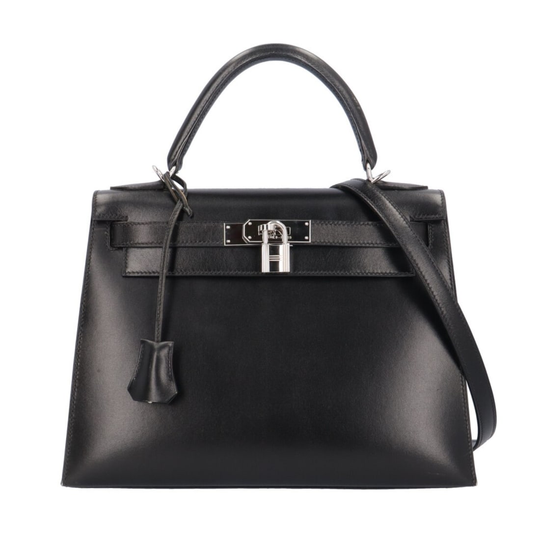 Hermes Kelly 28 Shoulder Bag, Box Calf Leather, Black, Women's, 2-way (1 of 16)