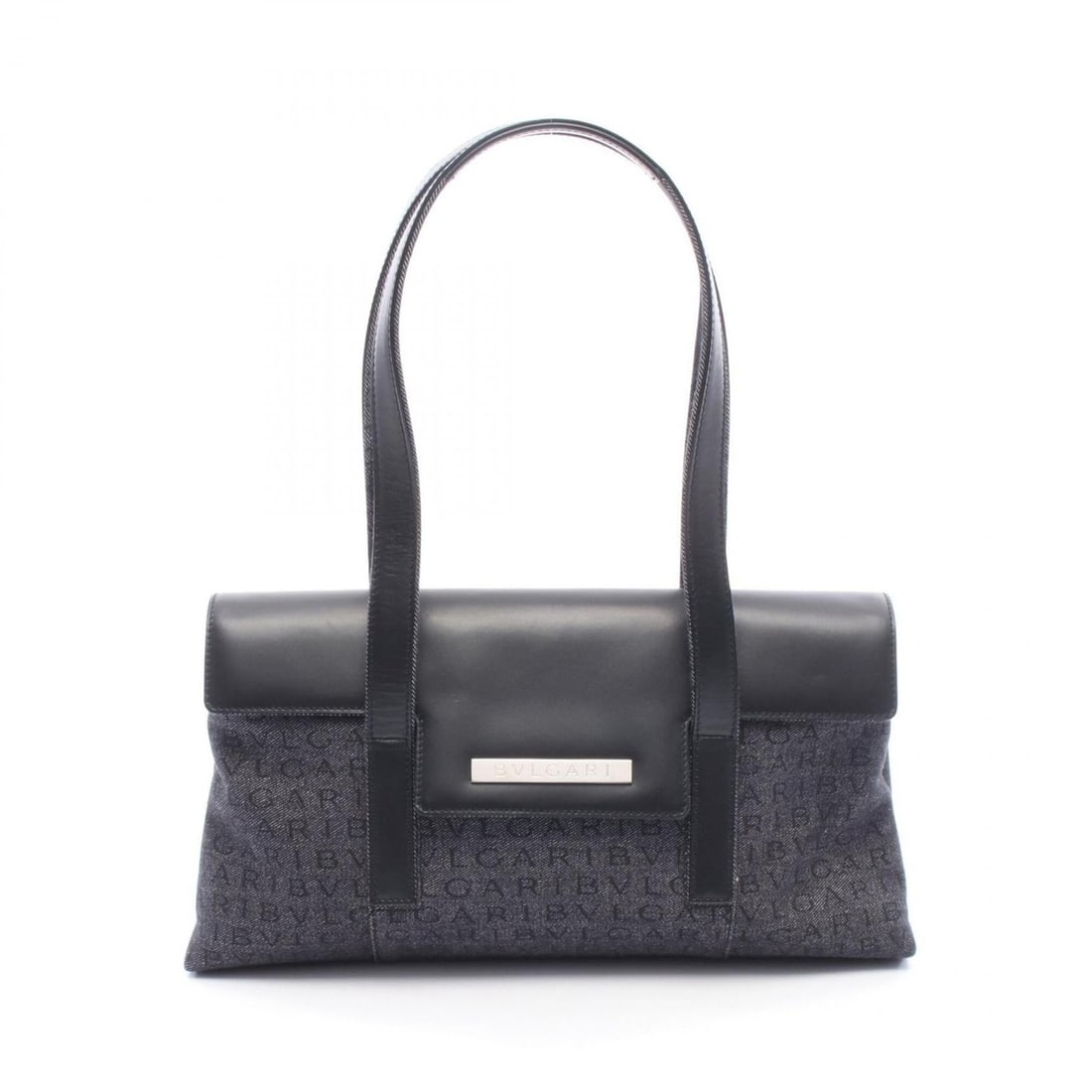 Bulgari BVLGARI Logo Mania Shoulder Bag Handbag Denim Leather Women's Navy Black: --- Catalog ---Category: SizeSize (HxWxD): 19cm x 34.5cm x 6cm / 7.48'' x 13.58'' x 2.36''Category: DesignType: Handbag, Shoulder bagColor: Black, NavyGender: WomenMaterial: Denim , Leather Category: 