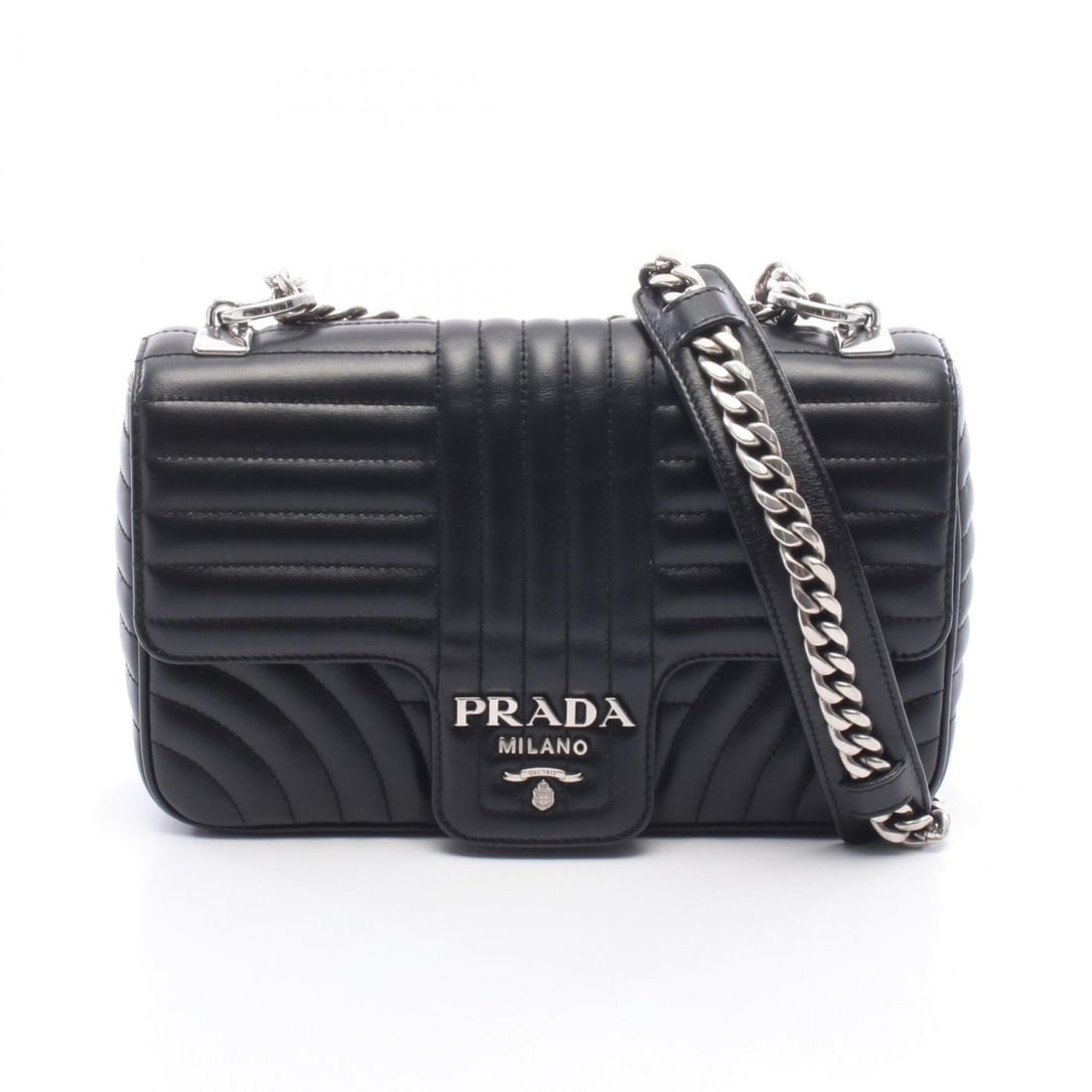Prada Diagram Chain Shoulder Bag, Medium Handbag, Leather, Women's, Black (1 of 7)