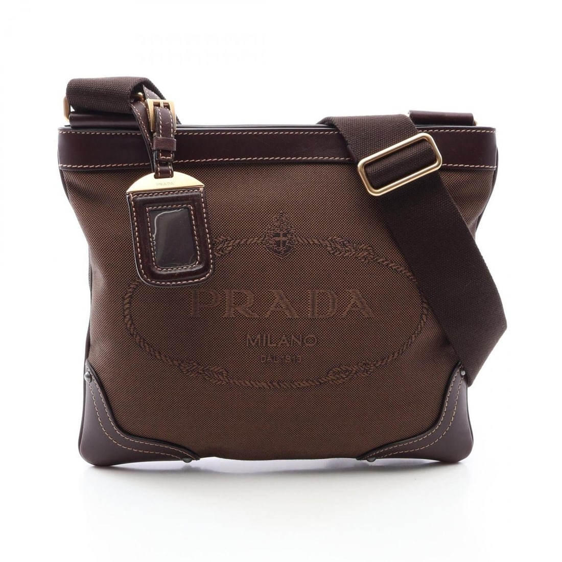 Prada LOGO JACQUARD Shoulder Bag/Handbag, Canvas and Leather, Women's, Brown: --- Catalog ---Category: SizeSize (HxWxD): 23cm x 26cm x 2cm / 9.05'' x 10.23'' x 0.78''Category: DesignType: Handbag, Shoulder bagColor: BrownGender: WomenMaterial: Canvas , Leather Category: General