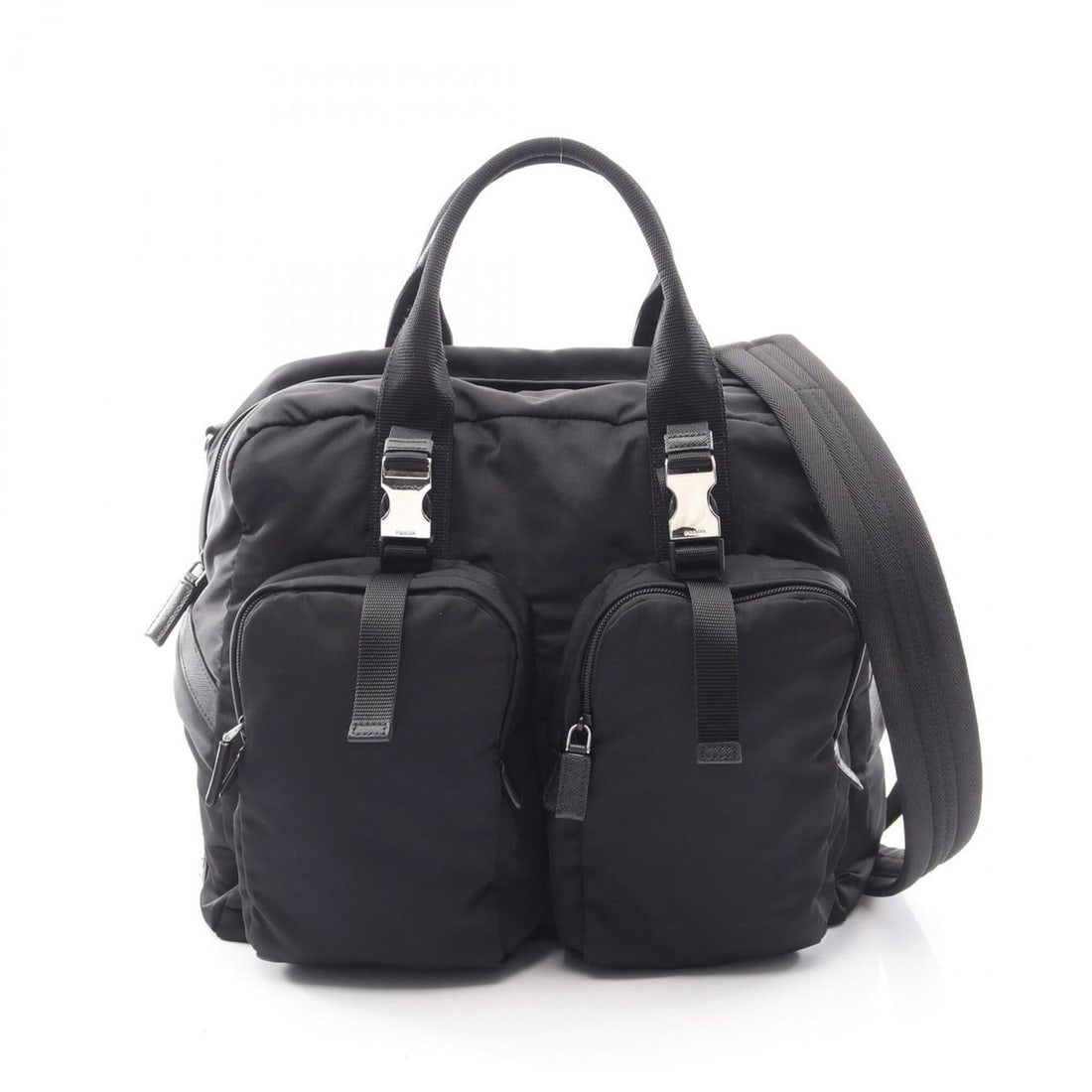Prada PRADA 2-way Boston bag/handbag, nylon and Saffiano leather, women's, black. (1 of 14)