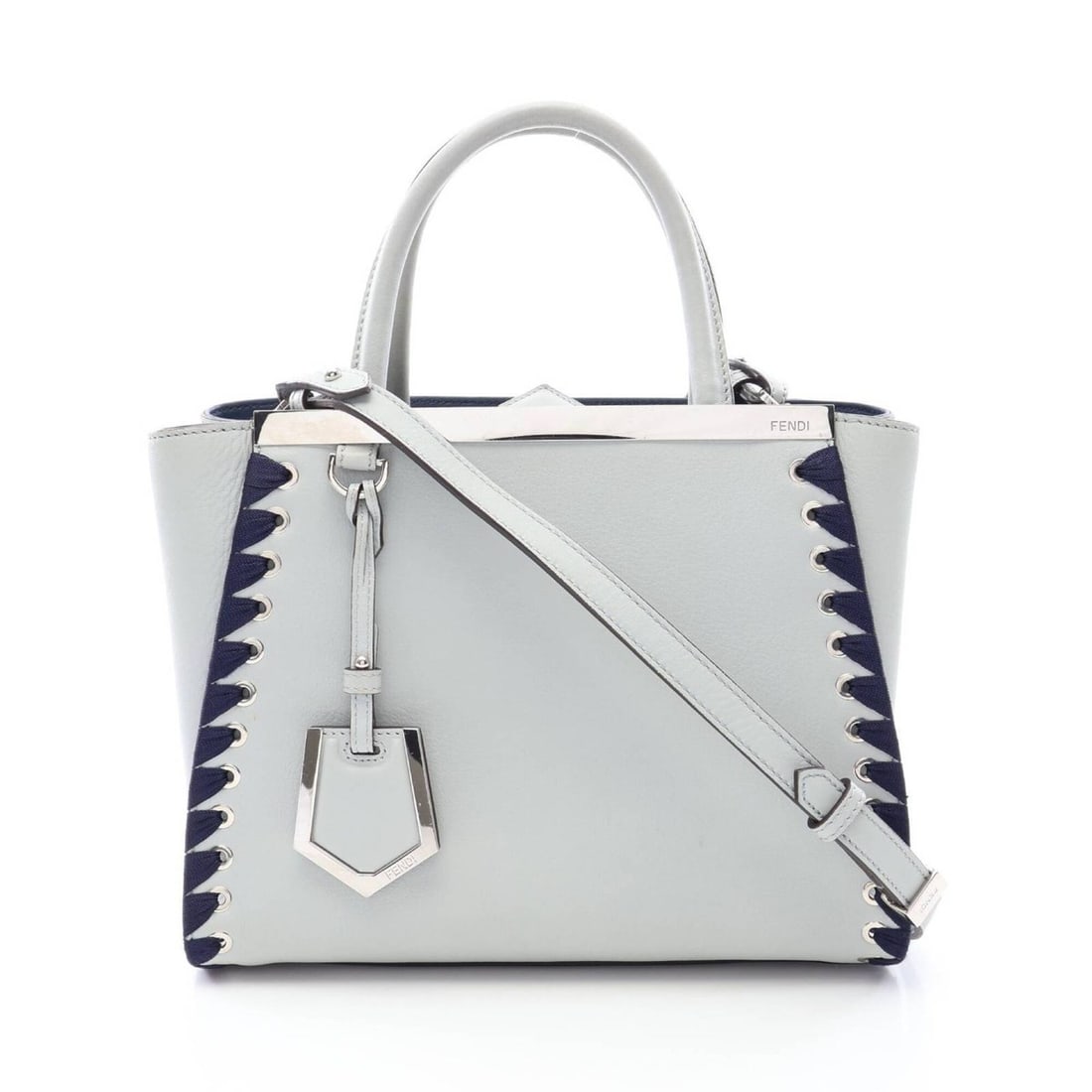 Fendi Petite Toujours 2-Way Handbag, Leather, Women's, Gray/Navy, 8BH258: --- Catalog ---Category: SizeSize (HxWxD): 20cm x 26cm x 13cm / 7.87'' x 10.23'' x 5.11''Category: DesignType: HandbagColor: Gray, NavyGender: WomenMaterial: Leather Category: GeneralMPN: 8BH258Brand: