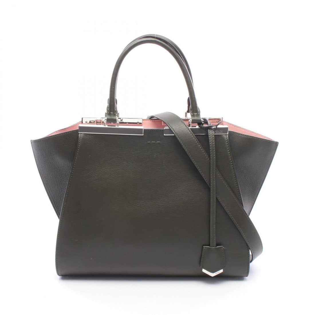 Fendi Trois Jours 2-Way Handbag, Leather, Women's, Khaki/Pink: --- Catalog ---Category: SizeSize (HxWxD): 24cm x 30.5cm x 13cm / 9.44'' x 12'' x 5.11''Category: DesignType: HandbagColor: Khaki, PinkGender: WomenMaterial: Leather Category: GeneralBrand: Fendi--- I