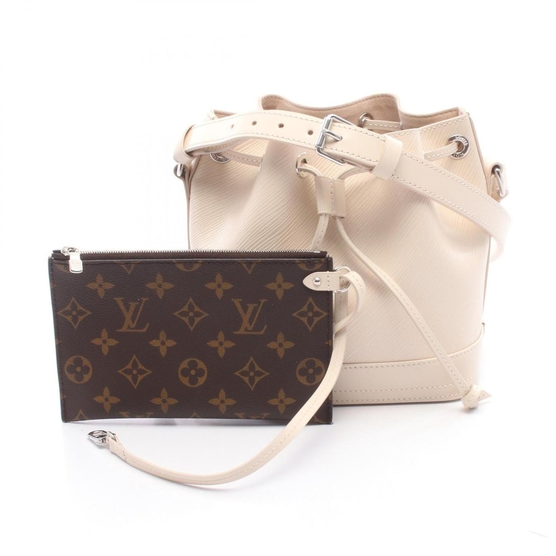 Louis Vuitton Noe BB Shoulder Bag/Handbag, Leather, Epi Women's, White (M12848): --- Catalog ---Category: SizeSize (HxWxD): 24.5cm x 21.5cm x 14cm / 9.64'' x 8.46'' x 5.51''Category: DesignType: Handbag, Pouch, Shoulder bagColor: WhiteGender: WomenMaterial: Leather Category: Gener