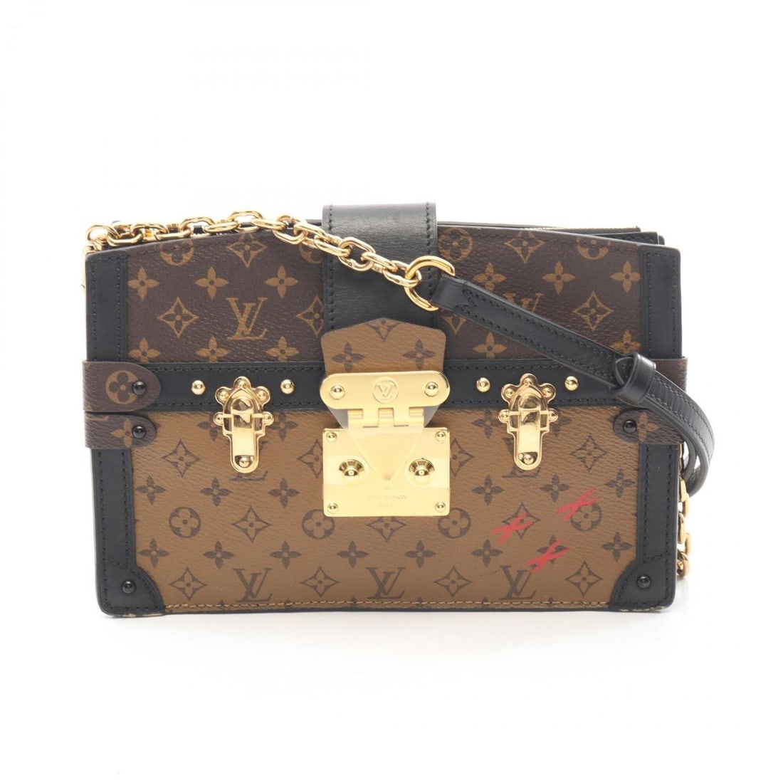 Louis Vuitton Trunk Clutch Shoulder Bag Handbag, Coated Canvas and Leather, Monogram Reverse,: --- Catalog ---Category: SizeSize (HxWxD): 14cm x 22cm x 3cm / 5.51'' x 8.66'' x 1.18''Category: DesignType: Handbag, Shoulder bagColor: Black, BrownGender: WomenMaterial: Coated canvas , Leather Cate