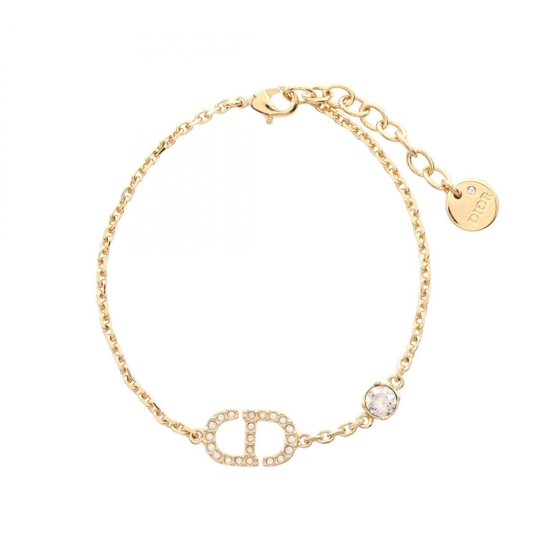 Christian Dior Dior CD Logo Bracelet, Gold Plated (GP), Rhinestone, Women's, Gold/Clear Tones: --- Catalog ---Category: SizeLength: 16cm - 18cm / 6.29'' - 7.08''Category: DesignType: Charm braceletColor: Clear, GoldGender: WomenMaterial: Gold plating, RhinestoneCategory: GeneralBrand: Christian