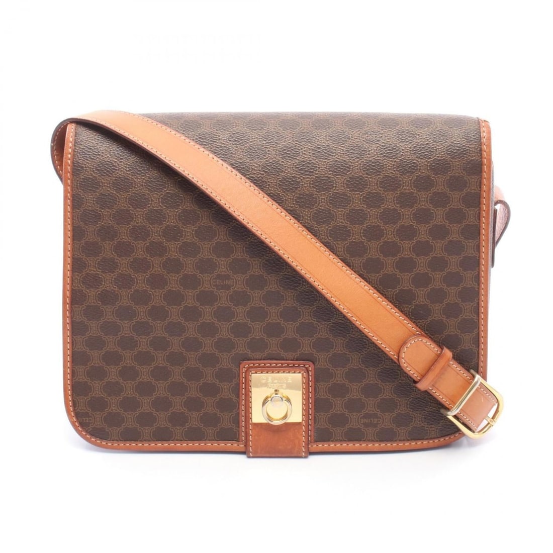 Celine Macadam Shoulder Bag/Handbag, Coated Canvas and Leather, Women's, Brown: --- Catalog ---Category: SizeSize (HxWxD): 21cm x 25.5cm x 8cm / 8.26'' x 10.03'' x 3.14''Category: DesignType: Handbag, Shoulder bagColor: BrownGender: WomenMaterial: Coated canvas , Leather Category